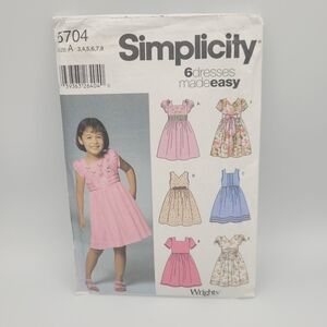 UNCUT Vintage Y2K Simplicity 5704 Child's Dresses Sewing Pattern